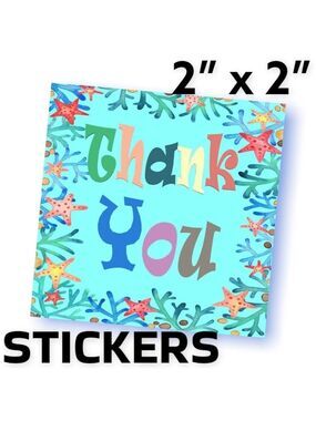 200 (2x2 Inch) Square Stickers, Sea Stars, Starfish High Gloss, Thank You